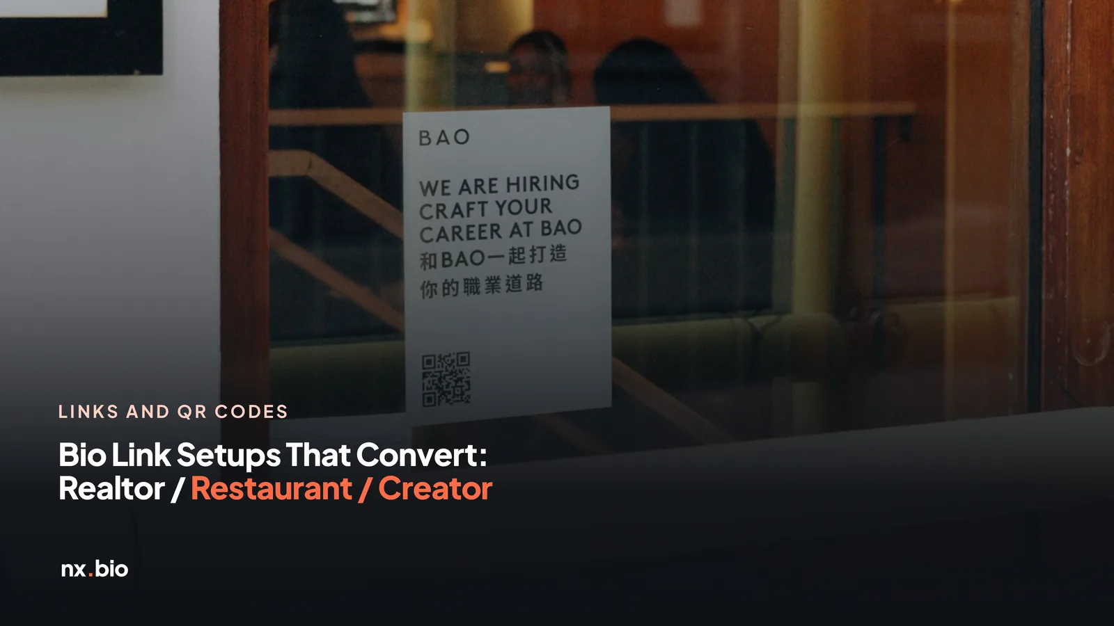 Window display with hiring notice at cafe